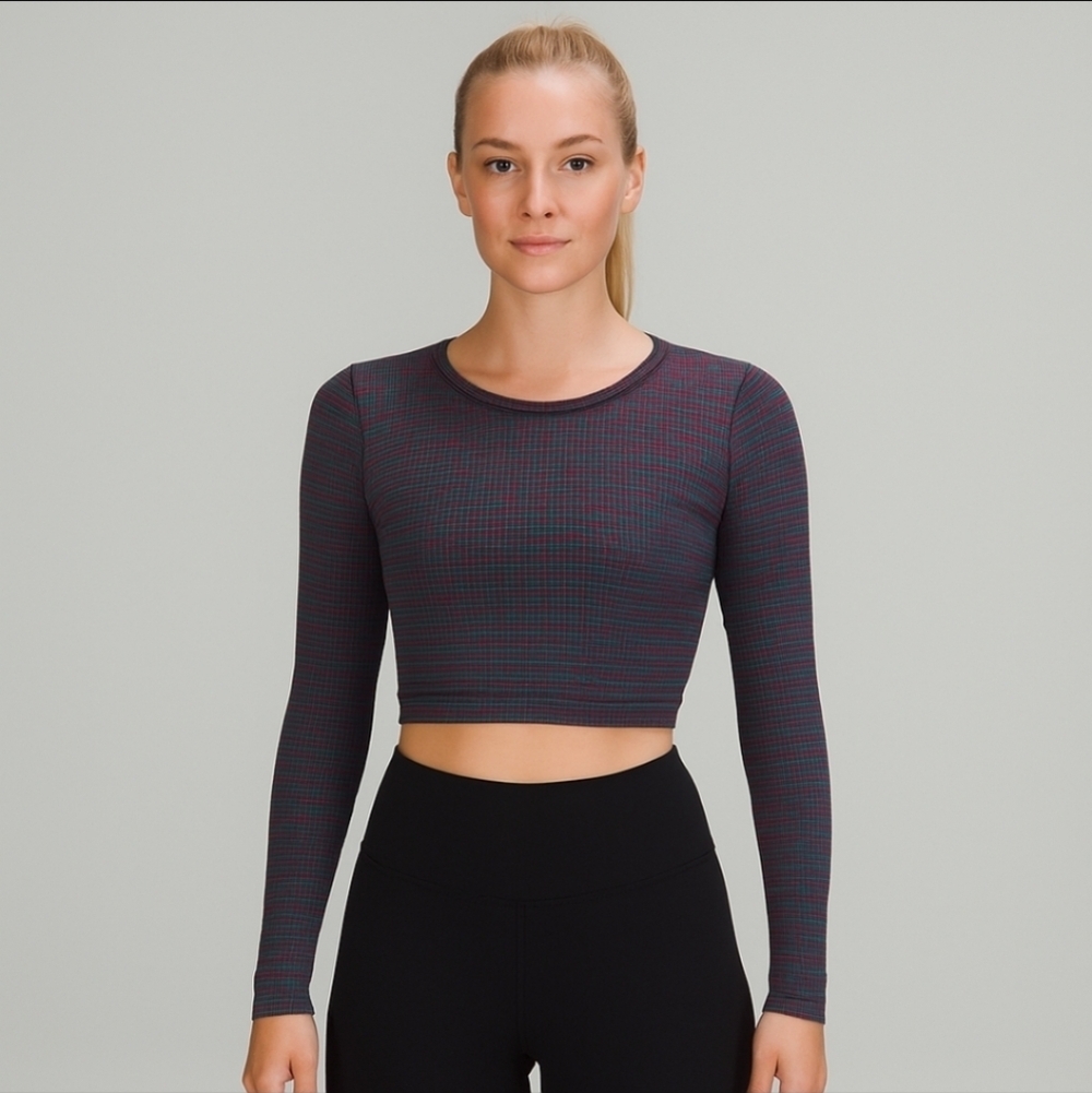 Lululemon Ebb to Street Long Sleeve Shirt Crop Top Rainbow Black Size 12